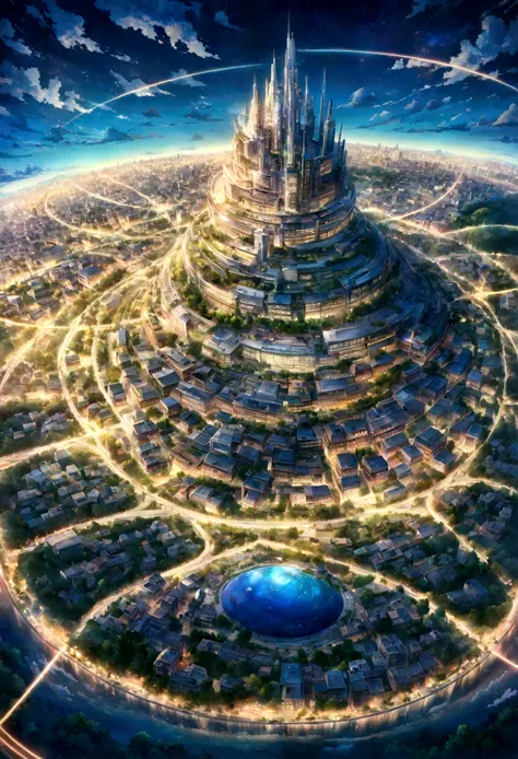 A highly detailed anime-style still art, Ghibli studio style, masterpiece, official art, professional, ((ultra-detailed)), 8k, ((Not show people)), Arabesque pattern, city where everything is made of reflective surfaces and mirrors, creating infinite refle...