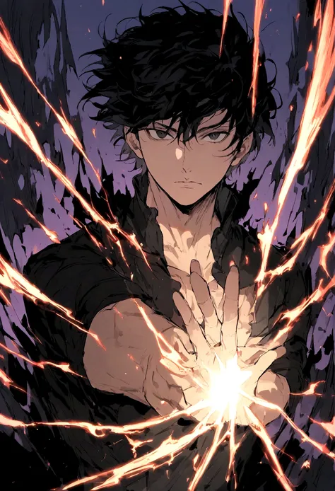 Male, Black hair, Black eyes, Void powers, short hair.