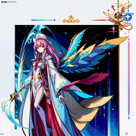 One girl、(masterpiece, highest quality、Official Art、The best configuration、Award-winning works), (Thin Hair), Very detailed, Anime Style, alone, full length, Concept Art,Magical girl　Big hat　Cape, A magic wand with a very detailed design,  Super huge, Tall...