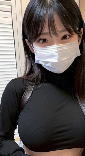 Shortcuts、((Please wear a black long sleeve top))、Very obscene、((Selfie style in my room)),((student))、((Very young))、((very cute))、((So adorable))、((Please wear a black non-woven mask....)),highest quality, masterpiece, Ultra-high resolution, (Realistic:1...