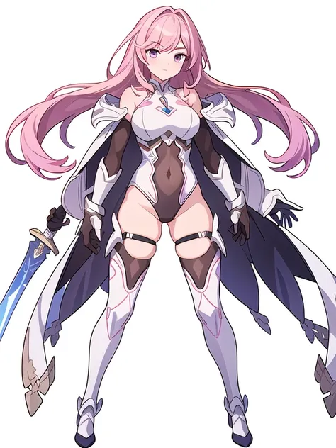 (((white background))), (((best quality))) , ((full body)), female, reference sheet, solo, white thigh high, gauntlets, leotard,...