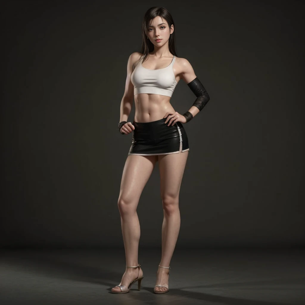 Tifa lockhart, (best quality,ultra-detailed,Realistic:1.37),beautiful detailed face,Perfect symmetry,perfectly shaped body,Perfect makeup,vivid colors,studio lighting