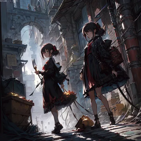 1girl、(((highest quality、Masterpiece、Official Art、Super detailed、The best composition、best composition)))、(Thin Hair)、 Super detailed, Anime Style, alone, full length, Concept Art,Vampire Hunter　high school girl　Reaper&#39;s Scythe, Black Sailor Suit, With...