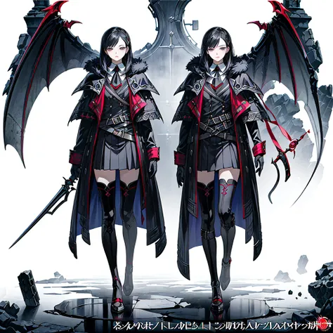 1girl、(((highest quality、Masterpiece、Official Art、Super detailed、The best composition、best composition)))、(Thin Hair)、 Super detailed, Anime Style, alone, full length, Concept Art,Vampire Hunter　high school girl　Reaper&#39;s Scythe, Black Sailor Suit, With...