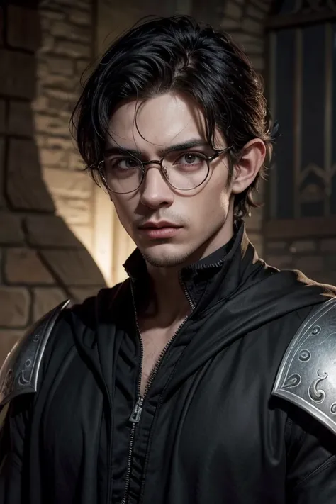 hombre moreno con lentes de graduacion hinchado con una capa negra y una capa negra, retrato masculino realista, vampiro masculino guapo moreno, vampiro masculino, Paulo Atreides, Edmund Blair y Charlie Bowater, male elf noble in black robe, portrait of me...