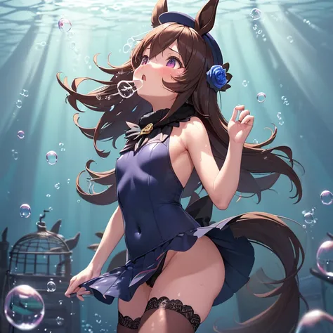 ((masterpiece)), ((best quality)), ((highres)), ((detailed background)), ((extremely detailed CG unity 8k wallpaper)), ((anatomically correct)),

(navy blue school swimsuit),
r1cesh0wer, fur collar, horse tail, horse girl, purple eyes, hair over one eye, b...