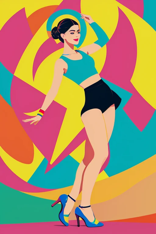 
Illustrative illustration of a person wearing dancing shoes on a vibrant, colorful background.efeitos especiais com muita tecnologia atual das ias