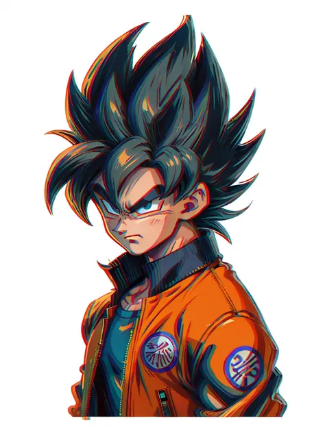 1man, solo, (masterpiece), best quality, ultra-detailed, son goku from dragon ball z, super saiyan hair, retro style, full body....