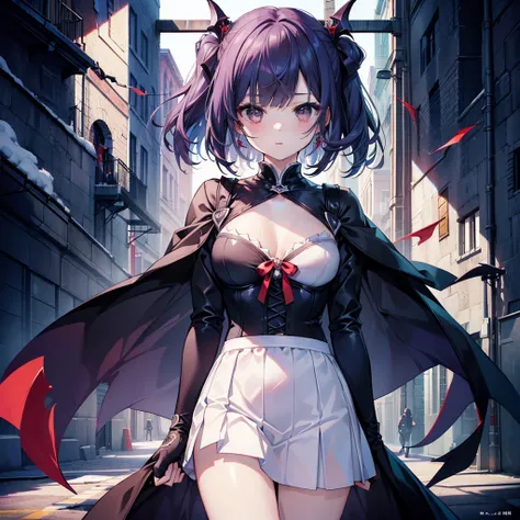 1girl、(((highest quality、Masterpiece、Super detailed、Official Art、The best dynamic composition)))、high school girl、Vampire Hunter、Reaper&#39;s Scythe、Blood splatter、Milky white and red gradient hair color、Short Hair、Odd Eye、Red and blue eyes、Dynamic composi...