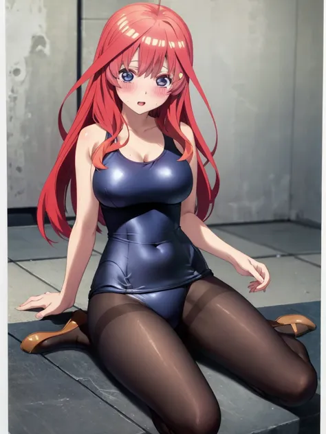 best quality, masterpiece, high quality, insanely detailed, ichika nakano, one-piece swimsuit, breasts, pantyhose, blush,