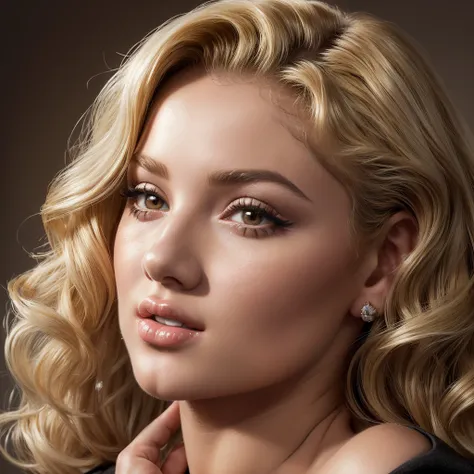 (Masterpiece),8k, ultra high quality, ((young) Marylin Monroe) with (((((small)))+lips)), ((perfect+((small))+(rounded)+nose+(small+nose bridge)+((feminine))+nose)), ((blonde wavy curly hair)), ((brown))+eyes, wearing a beauitful (feminine) (black) blazer,...