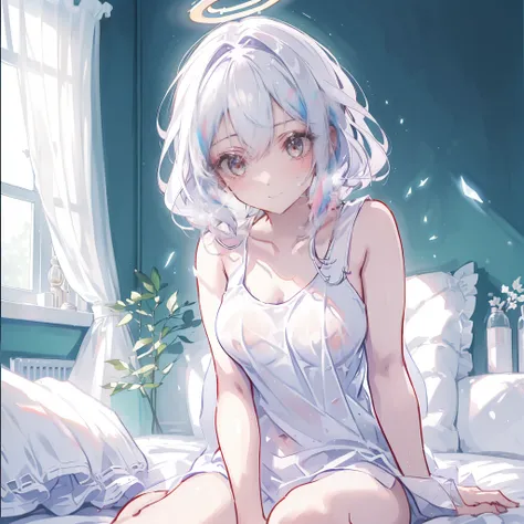 (((See details: 1.4))) Kindergarten children, (Sit down (bed), (((Half naked))), Cinematic Light, Curvaceous and slim body, Her skin is pure white, soft, Smooth and, ((NSFW)), Very delicate and beautiful CG illustrations, highest quality, High resolution, ...