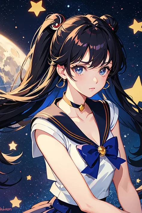 Sailor moon con cabello negro suelto 