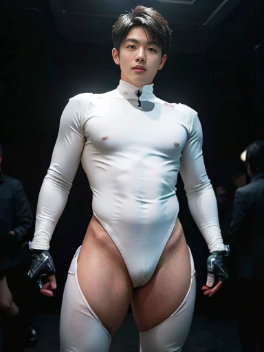 (masutepiece,High resolution,ultra - detailed:1.0),1(Boy,Robot Boy),Perfect male body,Look at the camera,Delicate eyes and delicate face,extremely details CG,Unity 8k Wallpaper,intricate-detail,solo person,Detailed face, (Futuristic skin-perfect white body...