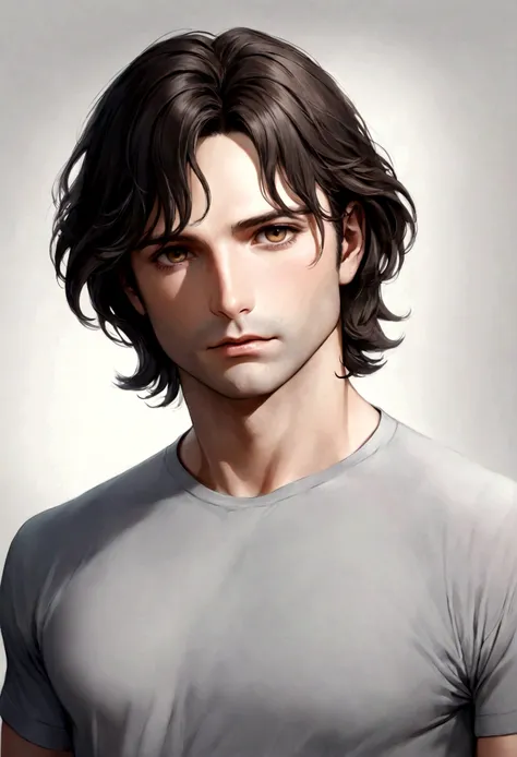 (traje de etiqueta para hombre), ), (con poca barba,) (ojos color cafe claro), Aspecto atractivo y serio, cabello oscuro, Elegante y con estilo, Camiseta de cuerpo fuerte afeitada, Un hombre similar al actor Jim Morrison, (Imagen realista y de alta calidad...