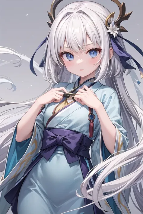 anime white hair girl and blue dress holding a pair of scissors, White-haired deity, Beautiful anime woman, Beautiful anime girl, Beautiful charming anime woman, anime goddess, Flowing white hair, white hair girl, palace ， Girl wearing Hanfu, Anime Wallpap...