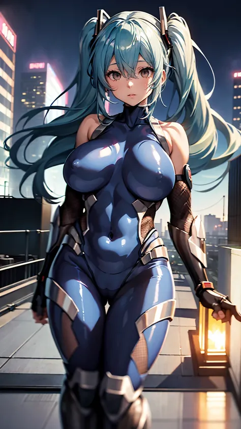 High-quality images of Hatsune Miku、Demon Shinobi、Highest品質、Highest１people々 girl,high quality,, ((Masseter muscle area)), ((High resolution)), ((Highest品質)), detailed, (Laughter.very happy,3000 times more sensitive), ((Shiny skin)), (High leg bodysuit:1.2)...