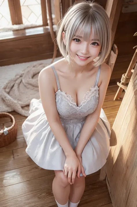 highest quality、8k Masterpiece、超A high resolution、(Photorealistic:1.3)、RAW Photos、1 girl、Disheveled silvery-white very short hair、Glowing Skin、((Ultra-Realistic Details))、Portrait、Global Illumination、Shadow、Octane Rendering、8k、Super sharp、Beautiful breasts...