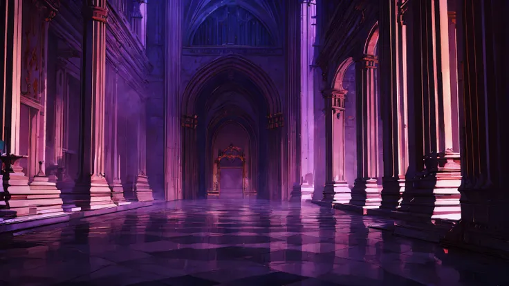 demon hall, throne room, pillars, no humans, anime background, visual novel background, background