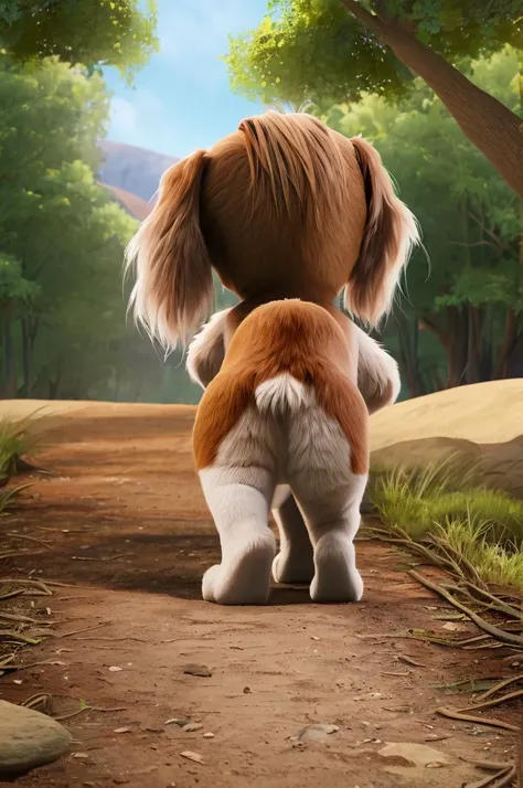 cavalier king charles spaniel, female, rear view, wild, (anatomically correct), background.