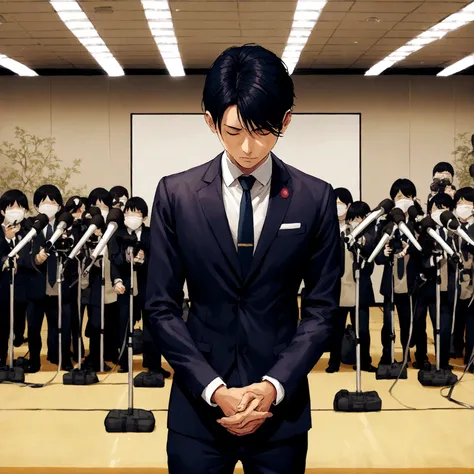 Salaryman holding an apology press conference