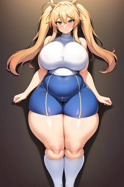 ((Knee-high socks))、{(((Wide Hips)))、 (((plump and thick thighs)))、((Big Ass))、(Big Breasts)、whole body