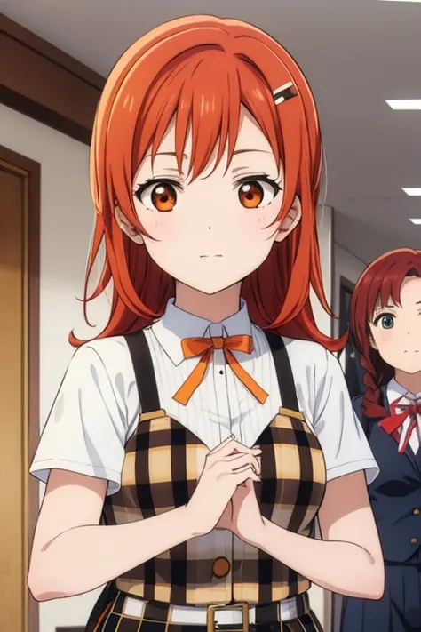 4 four girls, all in brown checkered uniforms, orange hair, Maria xiquinha with red hair, one brown and the other with black hair