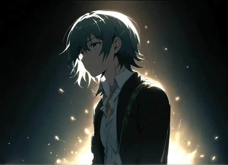 A young and handsome rock singer singing live in anime style.