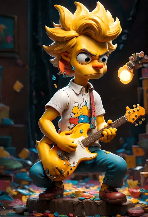 Guitarist, Bart Simpson, street, best quality, masterpiece, very aesthetic, perfect composition, intricate details, ultra-detailed