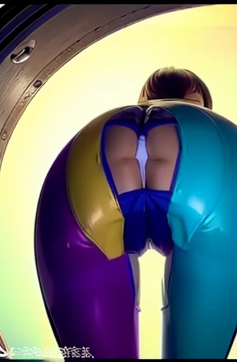 2 xxapple girls bumping their huges butts in sexy leggings, trying to climb through of a small tight porthole on a ship