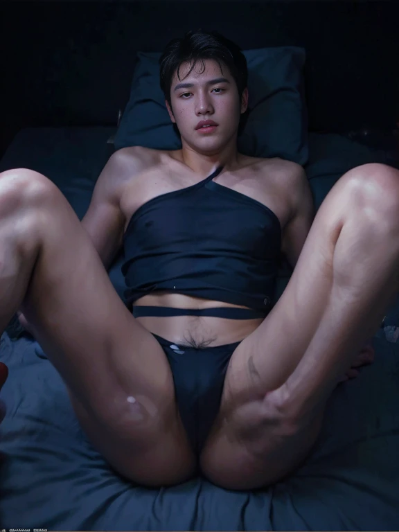  boy ,Korean bulky male officer ,. mesh navy blue smooth tight micro string thong,..................,legs wide open, legs on shoulder, missionary POV, men drooling , buzz cut hairstyle , epic reality , epic photorealistic , ultra realism , photorealistic ,...