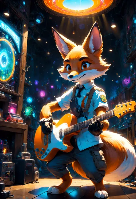 a fox Guitarist, "Zootopia", country load, dramatic composition, cinematic dynamic action scene, vibrant colors, cinematic lighting, dramatic lighting, best quality, masterpiece, very aesthetic, perfect composition, intricate details, ultra-detailed