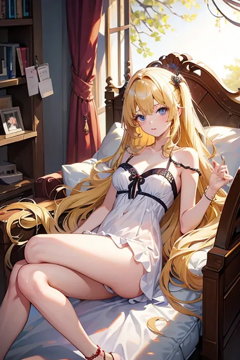 masterpiece, highest quality, High resolution，Follow the prompts、Anime Style、One Girl、afternoon nap、Blonde long hair beautiful girl