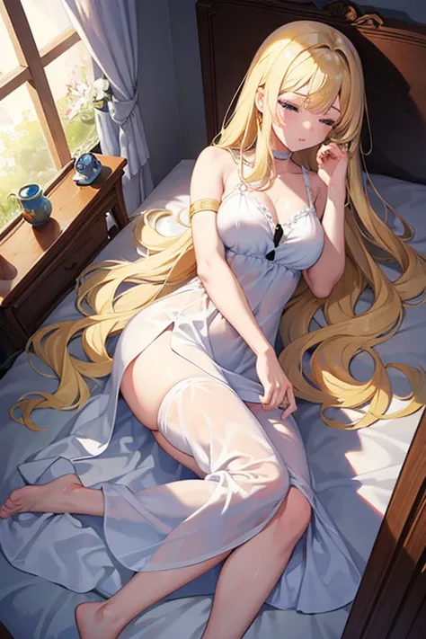 masterpiece, highest quality, High resolution，Follow the prompts、Anime Style、One Girl、sleeping face、Blonde long hair beautiful girl