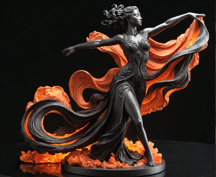 A beautifully sculpted and powerful lava representation of a woman in motion captures the essence of a renaissance masterpiece. The flowing robes and dynamic pose hint at grace and vigor frozen in time. This stunning sculpture, possibly a lava carving, exu...