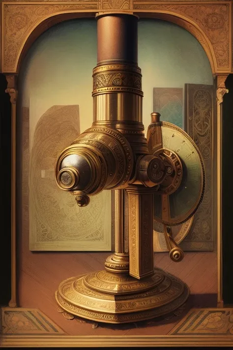 Illustration, close-up A detailed painting of a microscope, Artistic style reminiscent of Leonardo da Vinci’s sketches