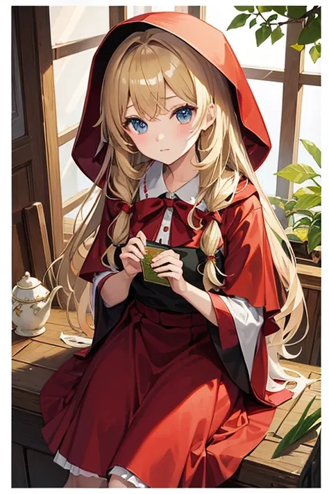 masterpiece, highest quality, High resolution，Follow the prompts、Anime Style、Little Red Riding Hood、Blonde long hair beautiful girl