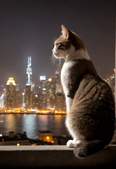 a cat looking the city skyline