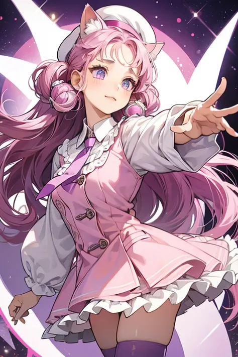 Pianitchi is white with a curly lock of hair down each side of her head. She also has one curl on her forehead. She wears a pink dress with round sleeves, as well as a dark pink tie and purple stockings. She has a purple beret with a stylised letter "P" on...