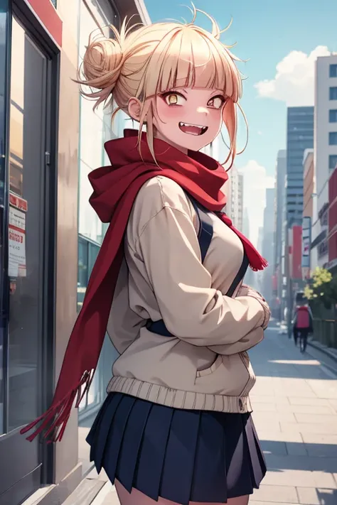 himikou1, 1 girl, alone, bangs, blonde hair, yellow eyes, blunt bangs, hair bun, double good, side locks, messy hair, looking at...