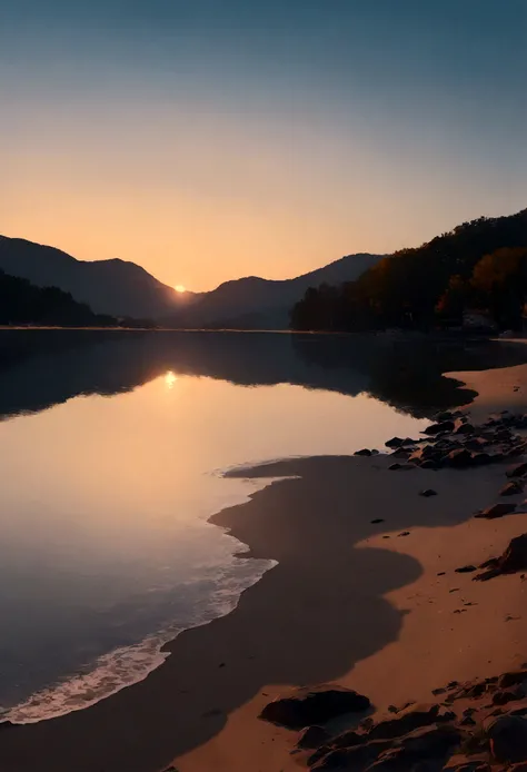 ((Couple watching the sunset on the quiet sands of shallow seaside beach、aconchegando、Couple holding hands and watching the sunset、Sunset seen between the shadows of two people、Grande sol se pondo no horizonte、The sunset turns the whole sky bright red、The ...