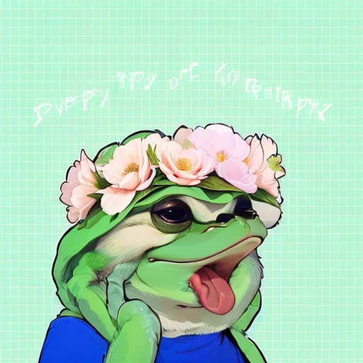 there is a frog with a flower crown on its head, pepe the frog, portrait of pepe the frog, 4 chan pepe, pepe frog, frog themed, super rich happy pepe, peepo the frog!!!, ((oversaturated)), sloth stoned af, inspired by Károly Brocky, 😃😀😄☺🙃😉😗, pepe, 🍸🍋