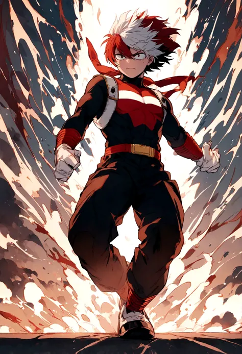 shoto todoroki from my hero academia, full body standing, intense face, cute face.