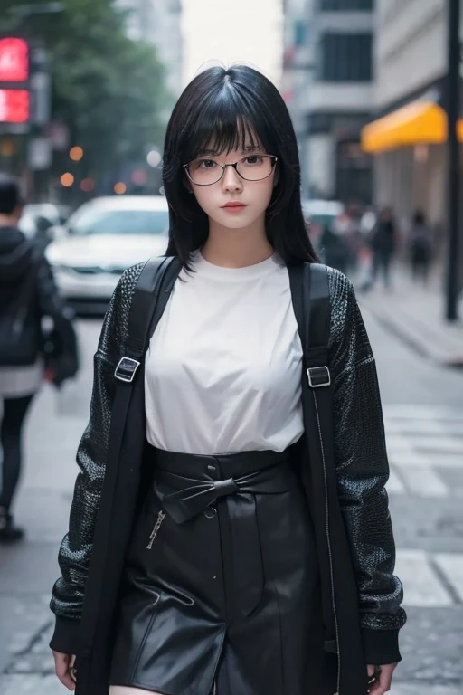 (masterpiece, highest quality), One girl, Black Hair, Glasses, cyber punk, alone, Waist high, Sexy Appearance