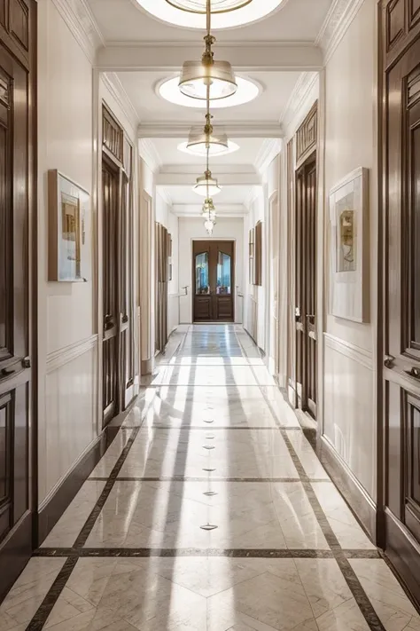 an illustration　indoor　hallway leading to the entrance