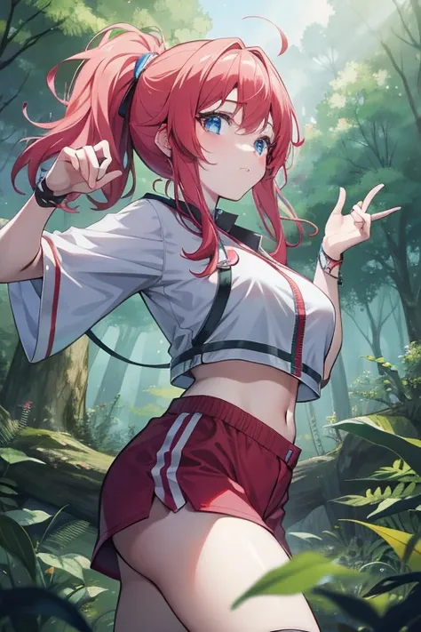 anime style. a rave takes place in the middle of a large forest in north america. it&#39;s summer, it&#39;s hot, because it's ni...