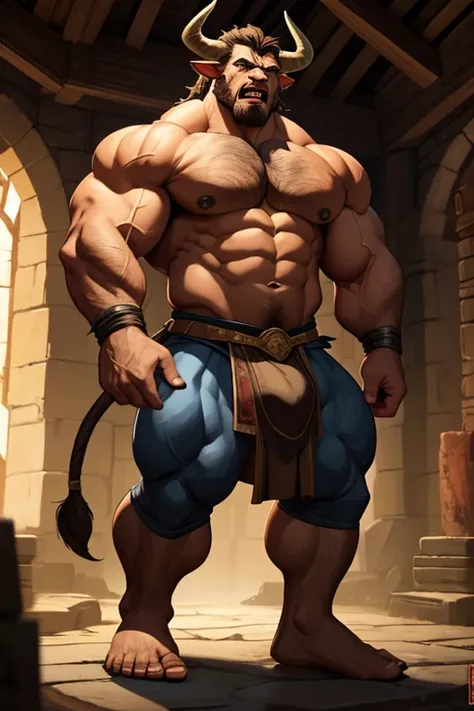 A man is cornered by a minotaur. Scrapes. Bruises. Blood. Labyrinth. The man looks in horror as he turns into a Minotaur. Minotaur. Hypnosis. Mind control. Brainwashing. Hypnotized. Growing muscles Hyper muscles. Big biceps. Big triceps. Big traps. Broad s...