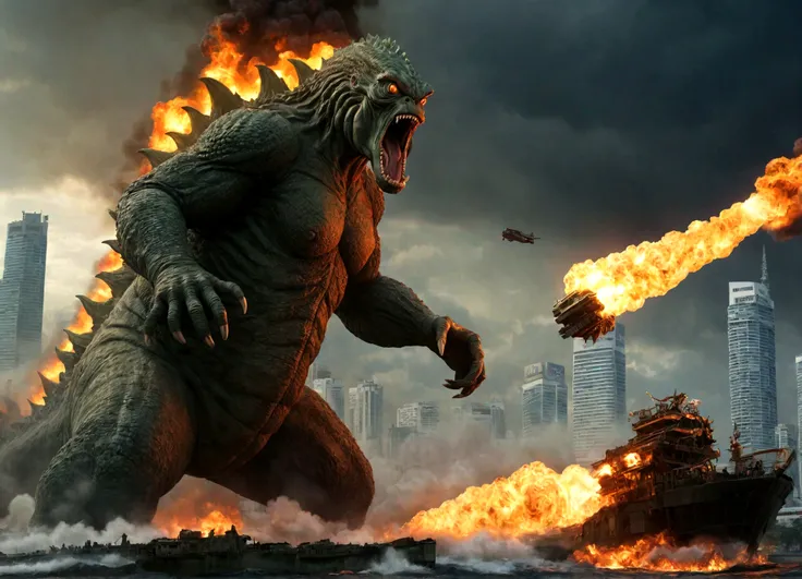 Cthulu is approaching Bangkok, from the other side of the city Godzilla roars and shoots nuclear fire