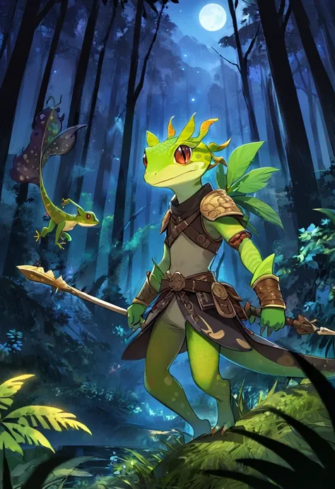 Gecko warrior night forest