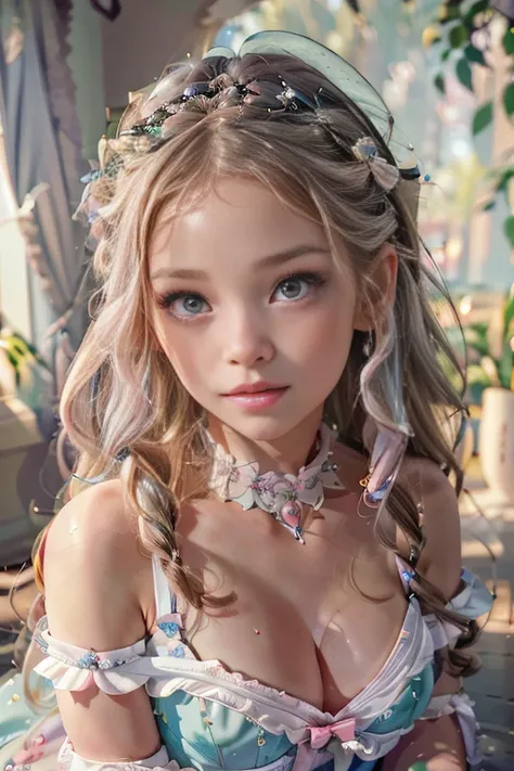 a beautiful lolita girl, 1girl, elegant dress, long wavy hair, cute, kawaii, sparkling eyes, long lashes, perfect skin, soft lighting, pastel colors, fantasy, digital painting, (best quality,4k,8k,highres,masterpiece:1.2),ultra-detailed,(realistic,photorea...